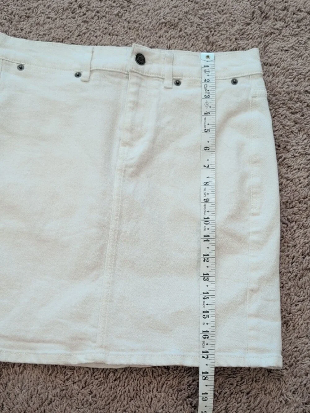 White Cotton Blend Straight Mini Skirt